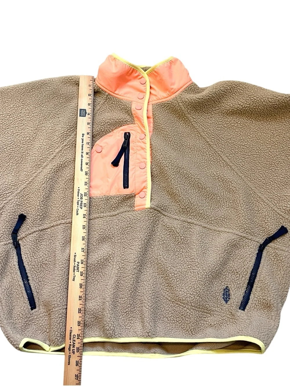 Free People FP Movement Hit The Slopes Fleece Pullover XL Tan Orange Colorblock